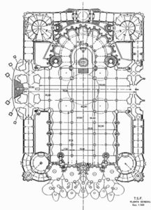 Planta del Templo de la Sagrada Familia con las dimensiones de las naves.